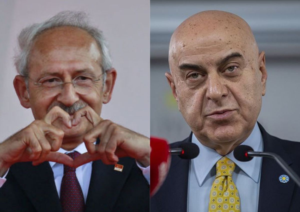 Kılıçdaroğlu ve Paçacı'nın birleştirilmiş fotoğrafları. Kılıçdaroğlu kalp yapıyor. Paçacı konuşuyor.