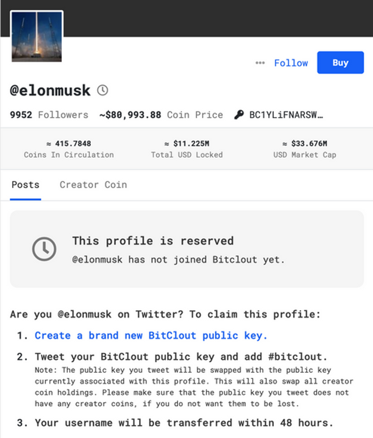 Elon Musk BitClout profili
