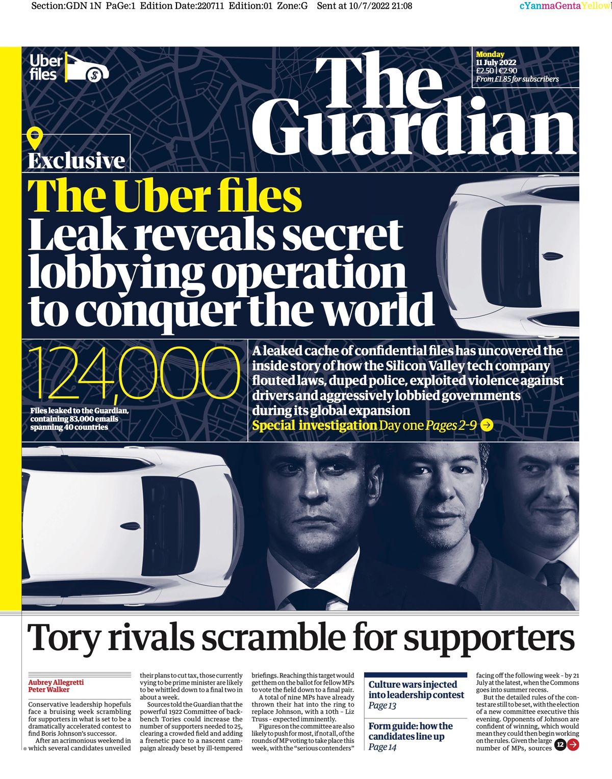 The Guardian kapağı, 11 Temmuz 2022 Pazartesi