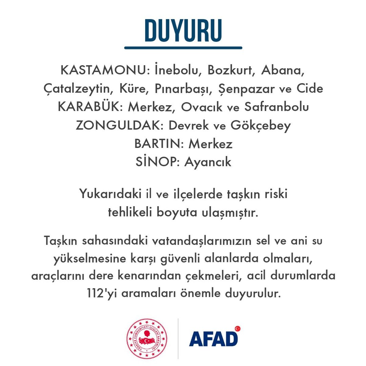 AFAD'ın duyurusu