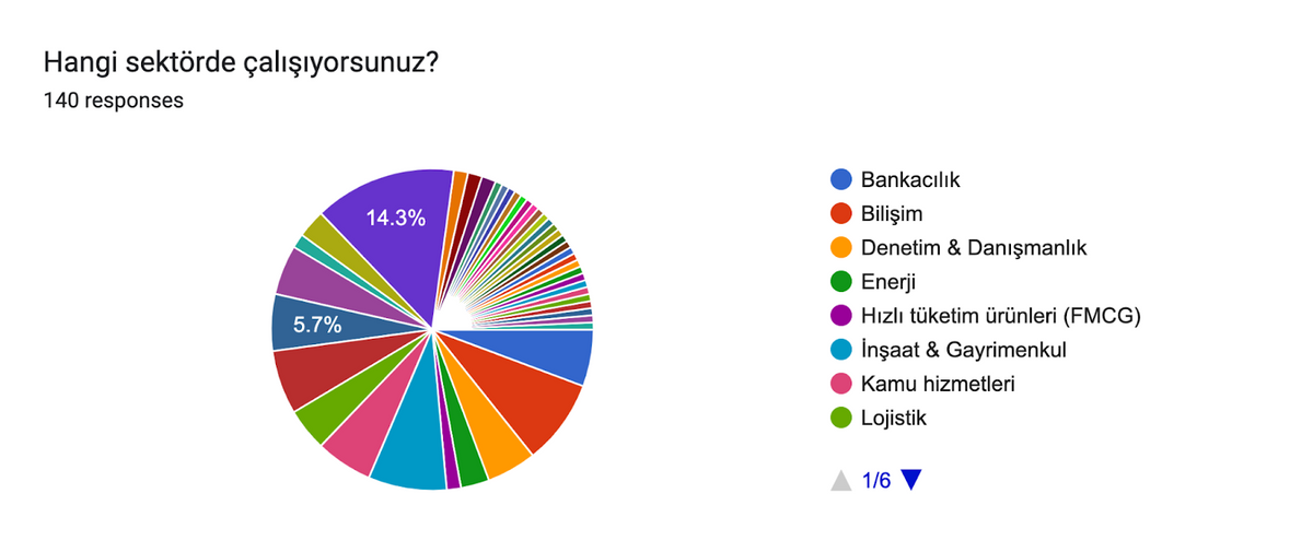 Forms response chart. Question title: Hangi sektörde çalışıyorsunuz?. Number of responses: 140 responses.