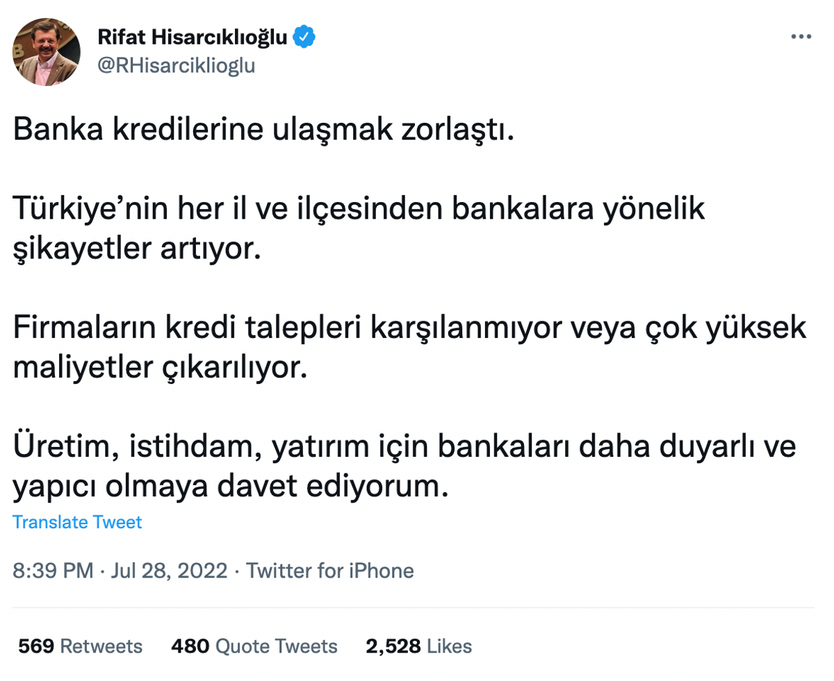 Rifat Hisarcıklıoğlu'nun söz konusu tweeti