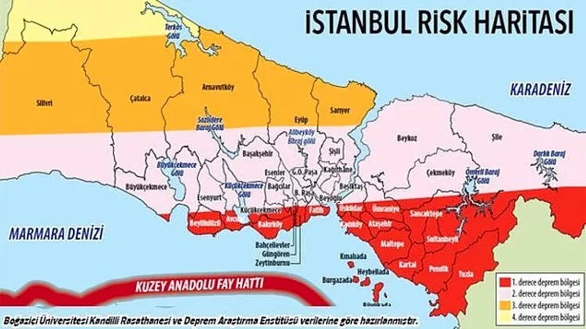 Kandilli Rasathanesi'nden yayımlanan İstanbul Risk Haritası 