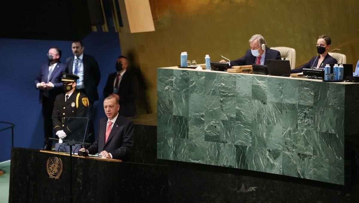 xCumhurbaşkanı Erdoğan, BM 77. Genel Kurul görüşmelerinde konuşuyor