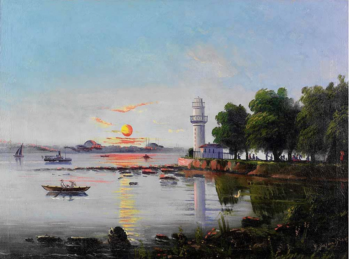 Garabet Yazmacıyan, Fenerbahçe’den Sultanahmet, tarihsiz, 60 x 80 cm, tuval üzeri yağlıboya, özel koleksiyon.