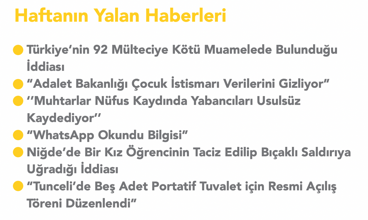 Bültenden yalan haberlerin yer aldığı ekran görüntüsü