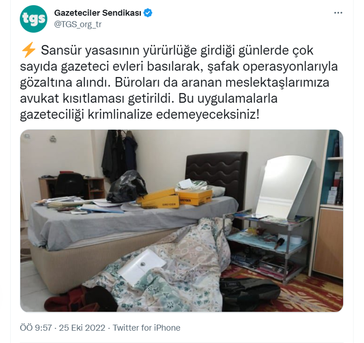 TGS'nin twitter paylaşımı