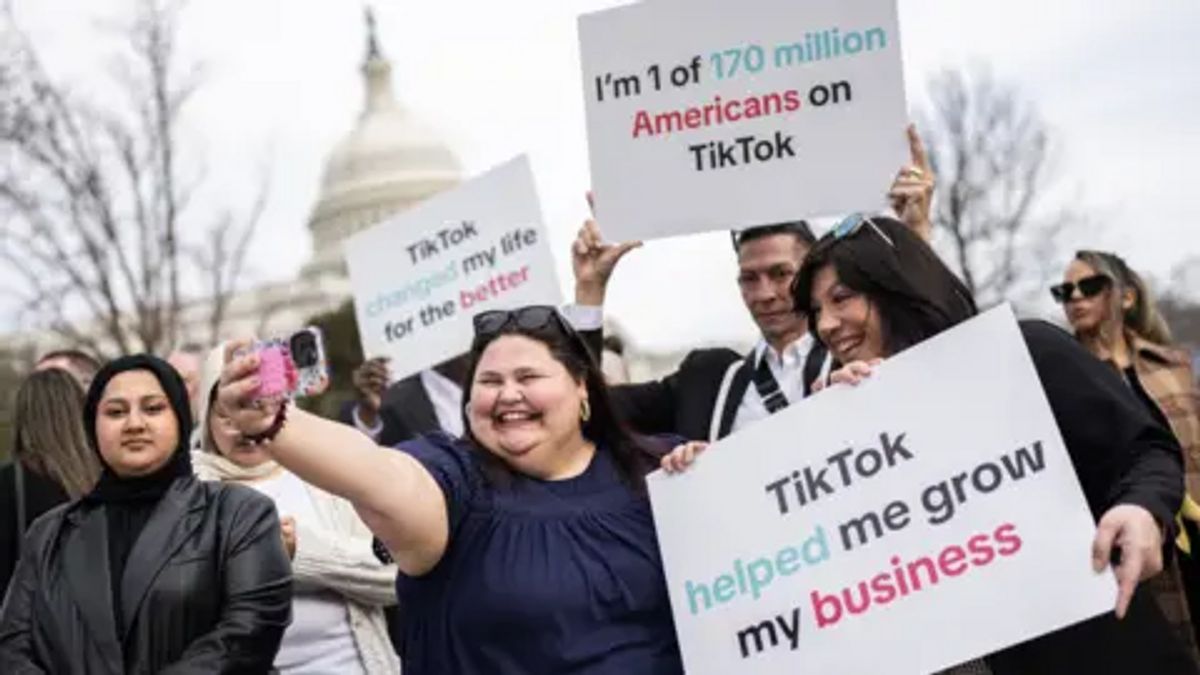 Getty Images TikTok supporters demonstrate outside the US capital building on 13 March 2024